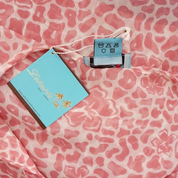 Letarte Sheer Leopard Lily Floral Swim Beach Coverup Pink Medium Handmade - Picture 10 of 10